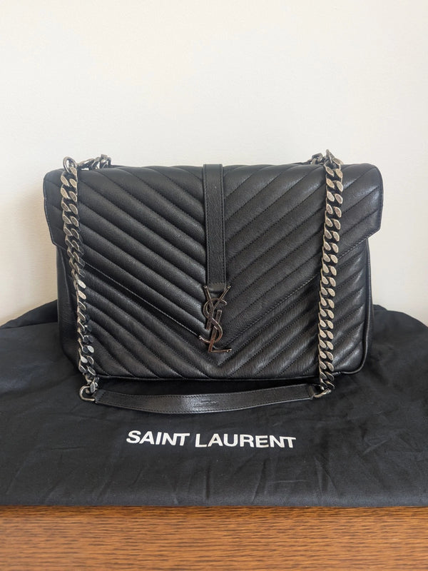 Saint Laurent Large College Bag in Black with Silver Hardware